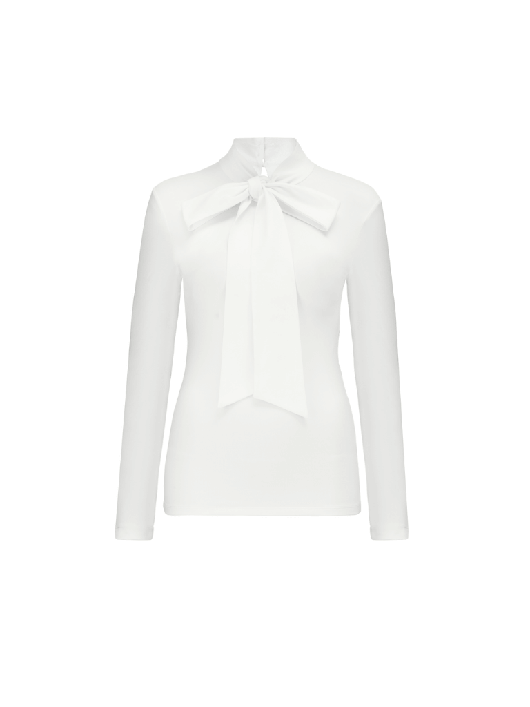 Damska, biała bluzka z kobiecym wiązaniem, idealna alternatywa do klasycznej, białej koszuli