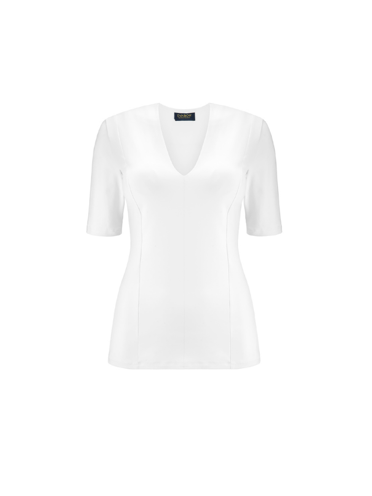 Uniwersalny i basicowy biały t-shirt z długotrwałego, nieprześwitującego materiału